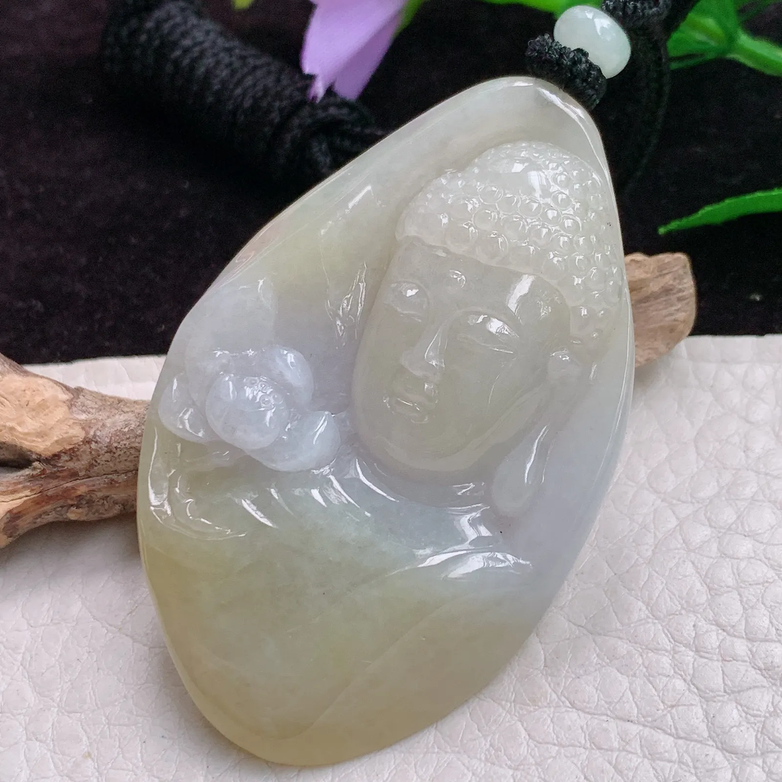 mut实拍59*38*15老坑精雕双彩大日如来佛祖 花开见佛佛主玉吊坠