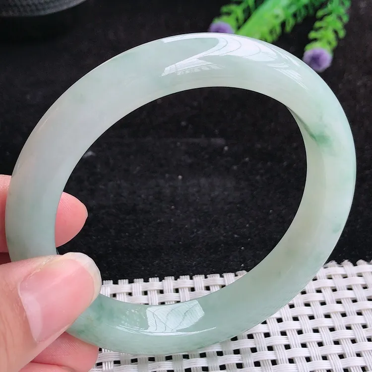 自然光60/11.5/9.3大圈口老坑精美冰润飘花手镯翡翠玉镯美人镯