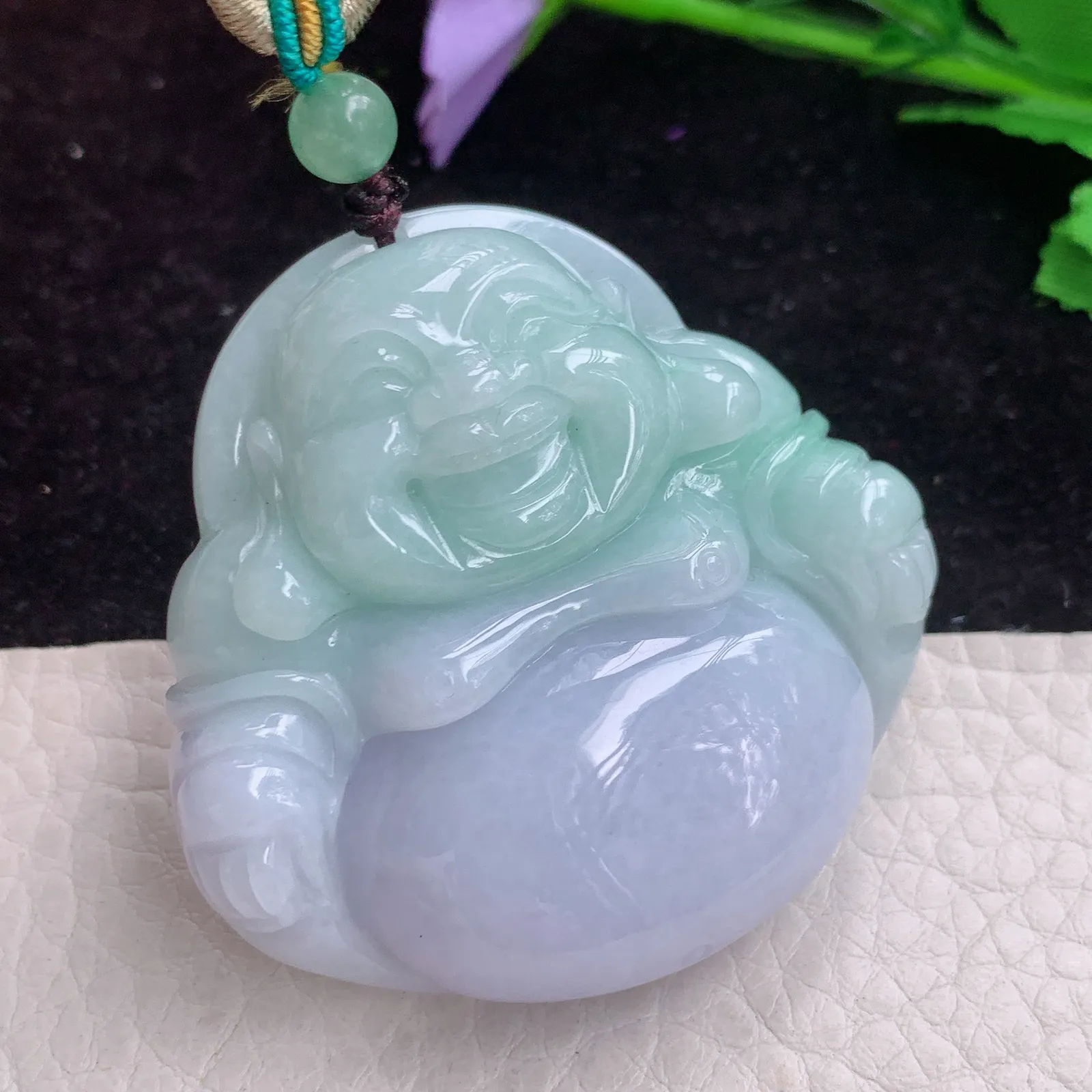 Zen实拍48.6*50*13老坑精雕饱满春带彩大佛公 翡翠开心佛玉吊坠