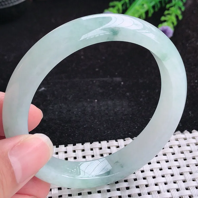 自然光58.5/12.8/8.5老坑冰透起胶特色飘花手镯翡翠玉镯美人镯