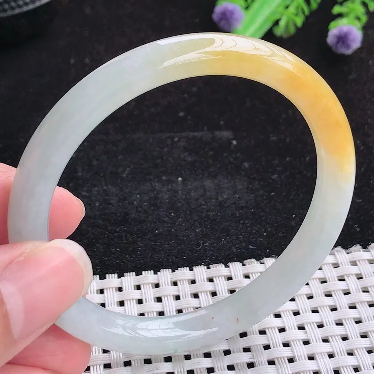 自然光54/8.1/7.2老坑冰润水灵起胶黄翡细条手镯翡翠玉镯美人镯圆条