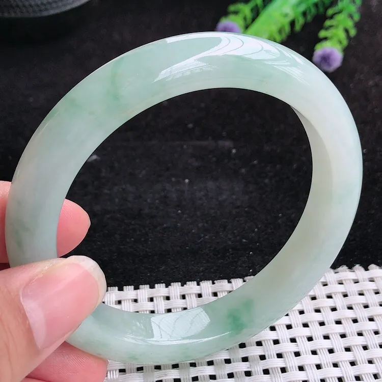自然光60/11.5/9.3大圈口老坑精美冰润飘花手镯翡翠玉镯美人镯