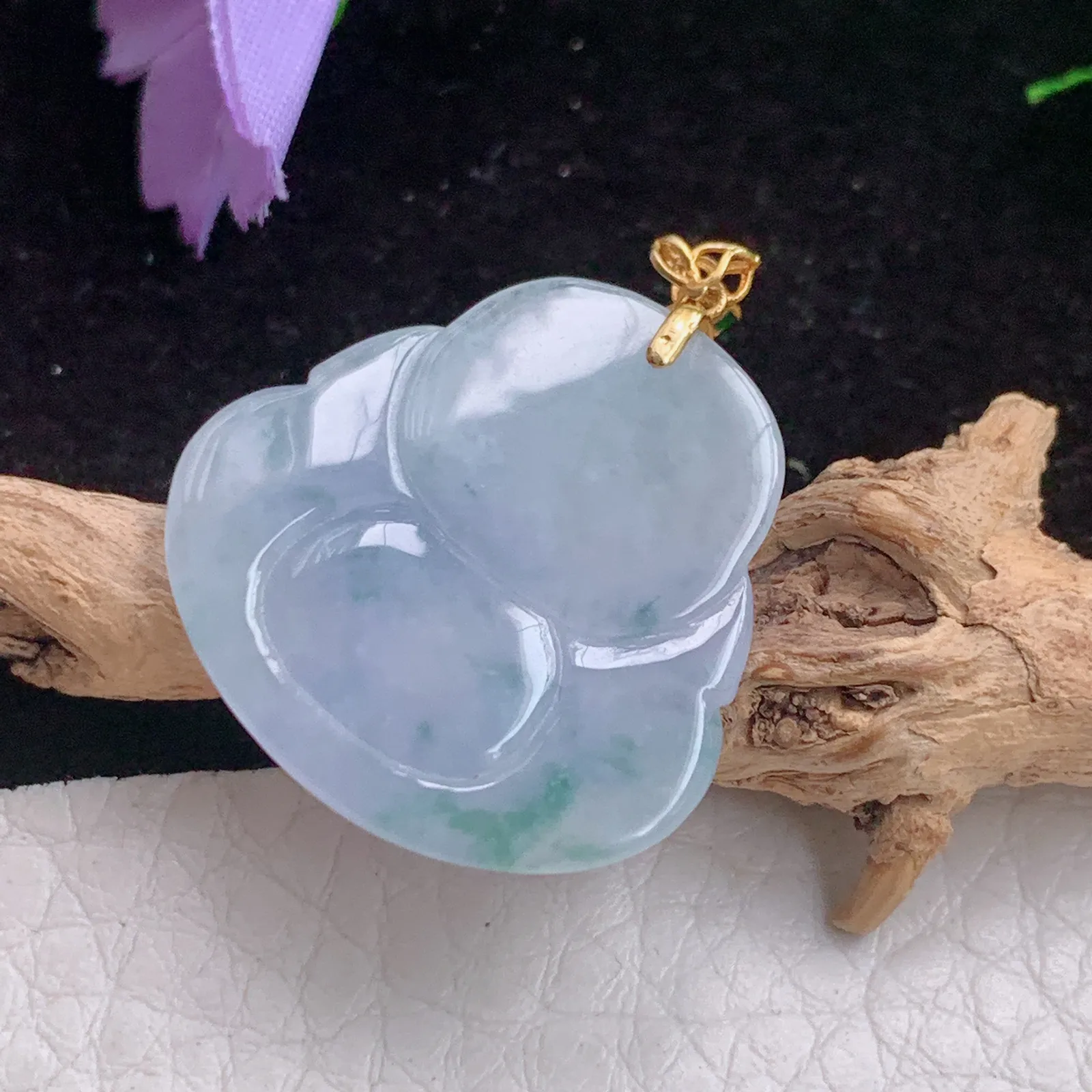 lck实拍24*25*4老坑精雕冰紫飘花开心佛 翡翠佛公玉坠 玉挂件 18k