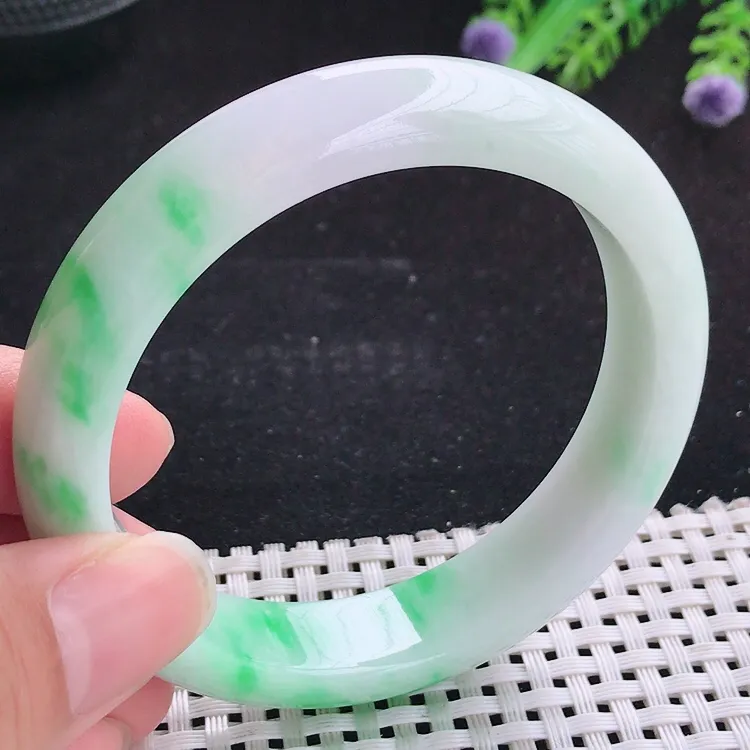 自然光58/13/8老坑精美温润飘阳绿手镯翡翠玉镯美人镯