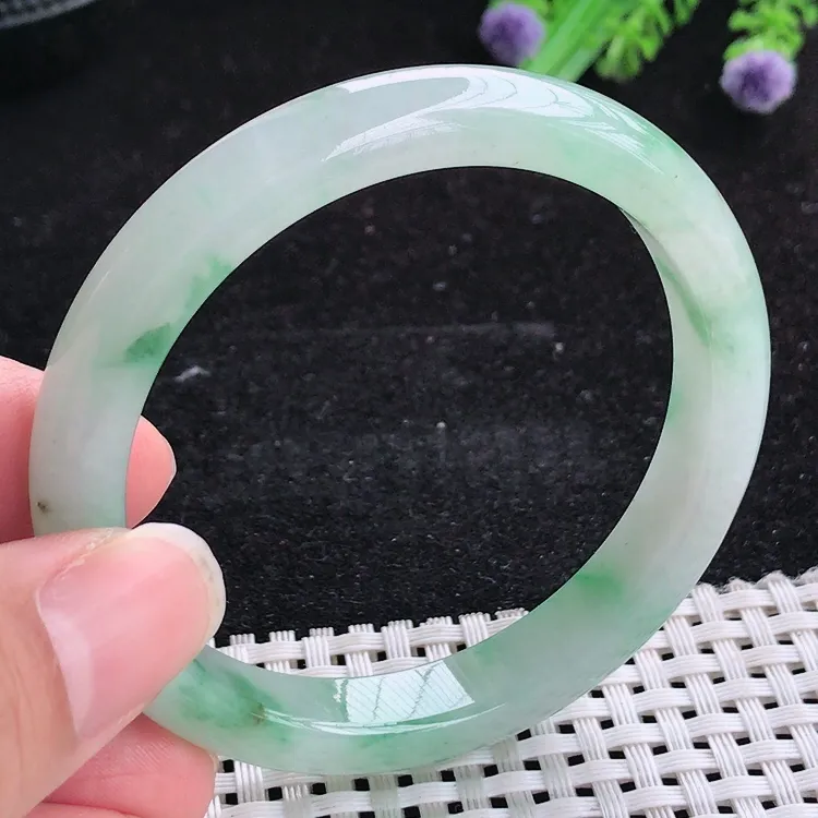 自然光54.5/9.6/7.2老坑冰胶水灵飘花细条手镯翡翠玉镯美人镯