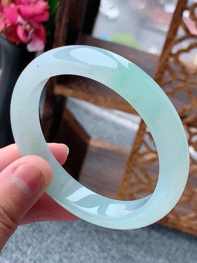 a货翡翠老坑晴绿正装正圈手镯56-57圈口  尺寸56×11.5×7.8mm 重量54.57g 06