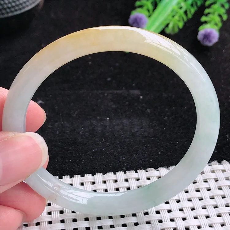 自然光54/8.1/7.2老坑冰润水灵起胶黄翡细条手镯翡翠玉镯美人镯圆条