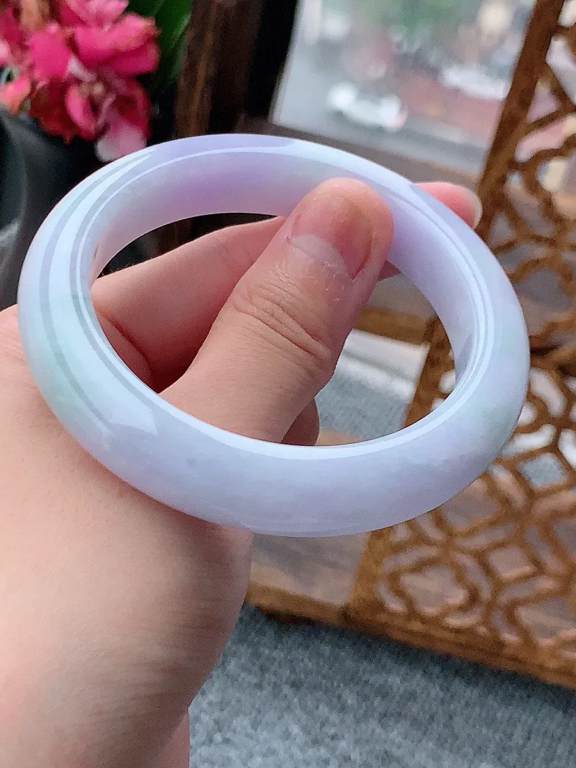 a货翡翠老坑紫罗兰厚装正装正圈手镯54-55圈口 尺寸54.8×12×9.2mm 重量64.88g 0614