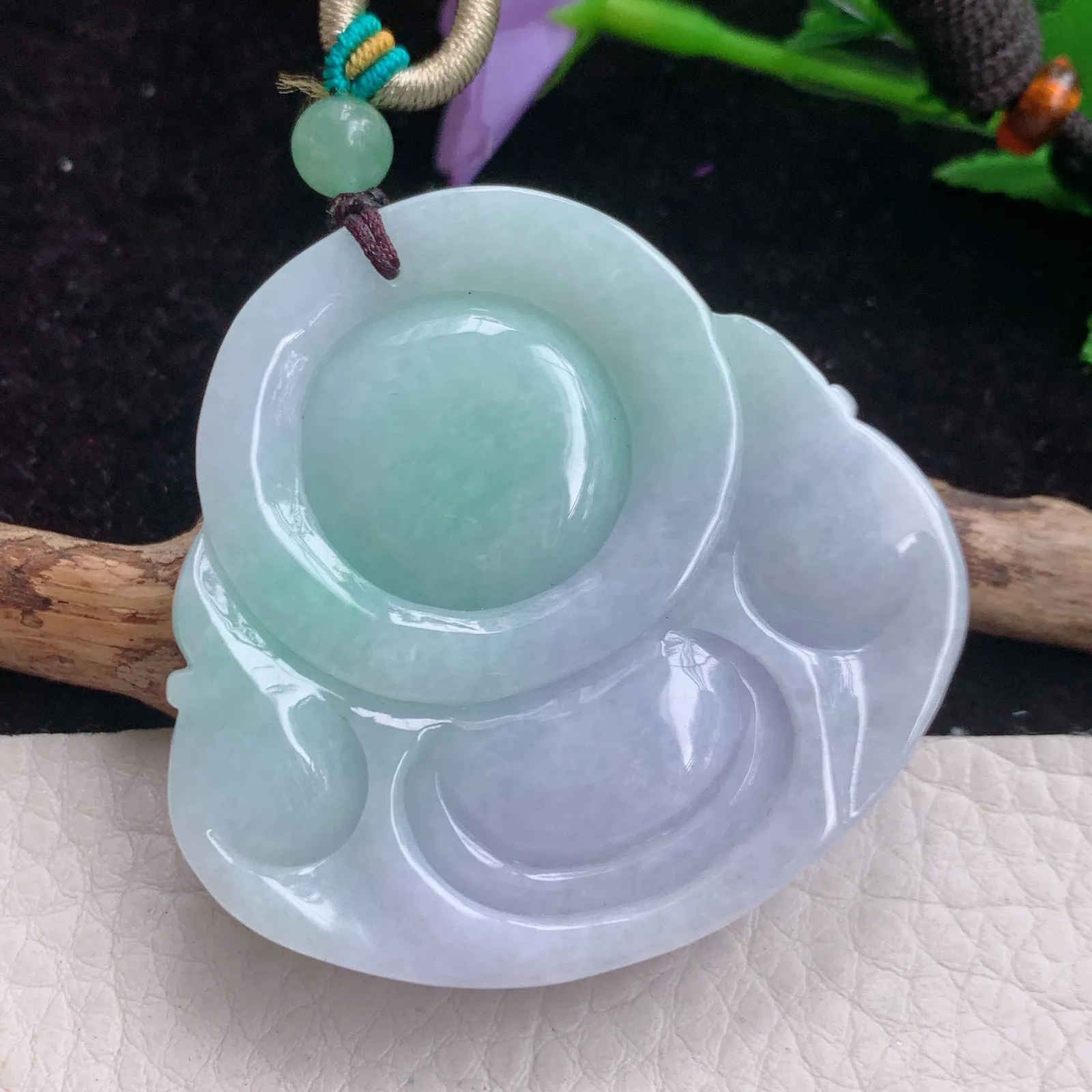 Zen实拍48.6*50*13老坑精雕饱满春带彩大佛公 翡翠开心佛玉吊坠