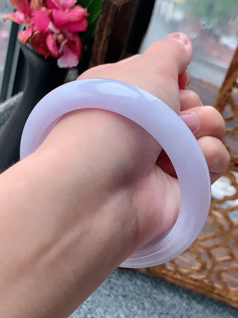 a货翡翠老坑紫罗兰正装正圈手镯58-59圈口  尺寸58×12×8.5mm 重量62.00g 0614