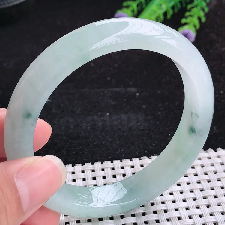 自然光58.5/12.8/8.5老坑冰透起胶特色飘花手镯翡翠玉镯美人镯