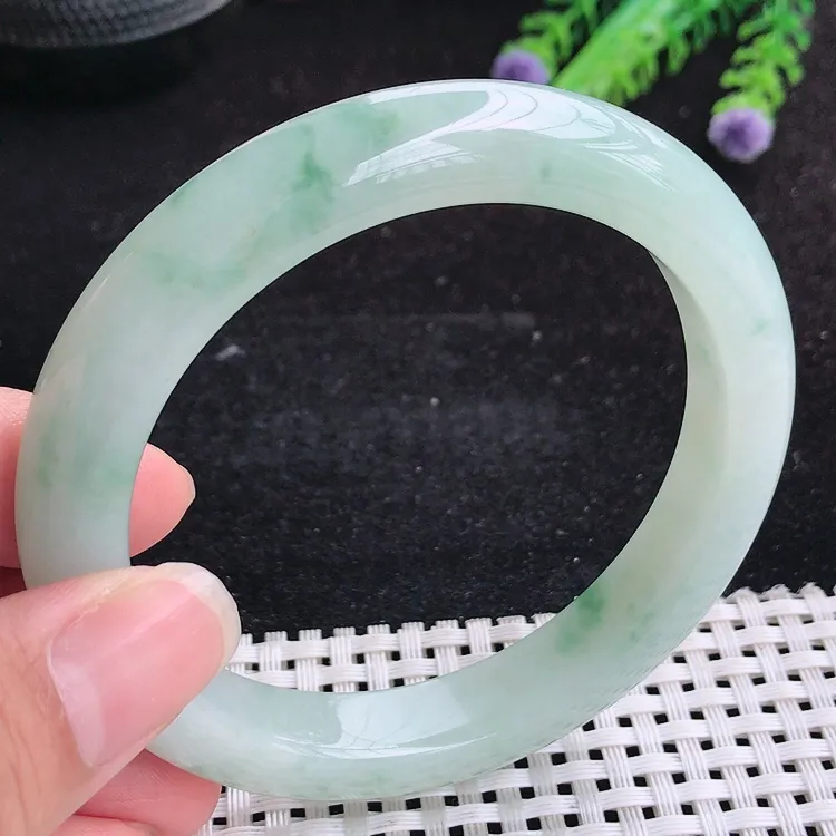 自然光60/11.5/9.3大圈口老坑精美冰润飘花手镯翡翠玉镯美人镯