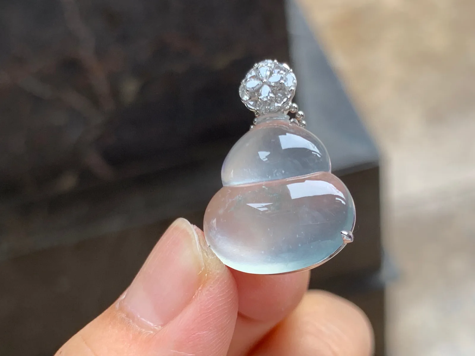 玻璃种飘花葫芦  通透光亮 18K金镶嵌