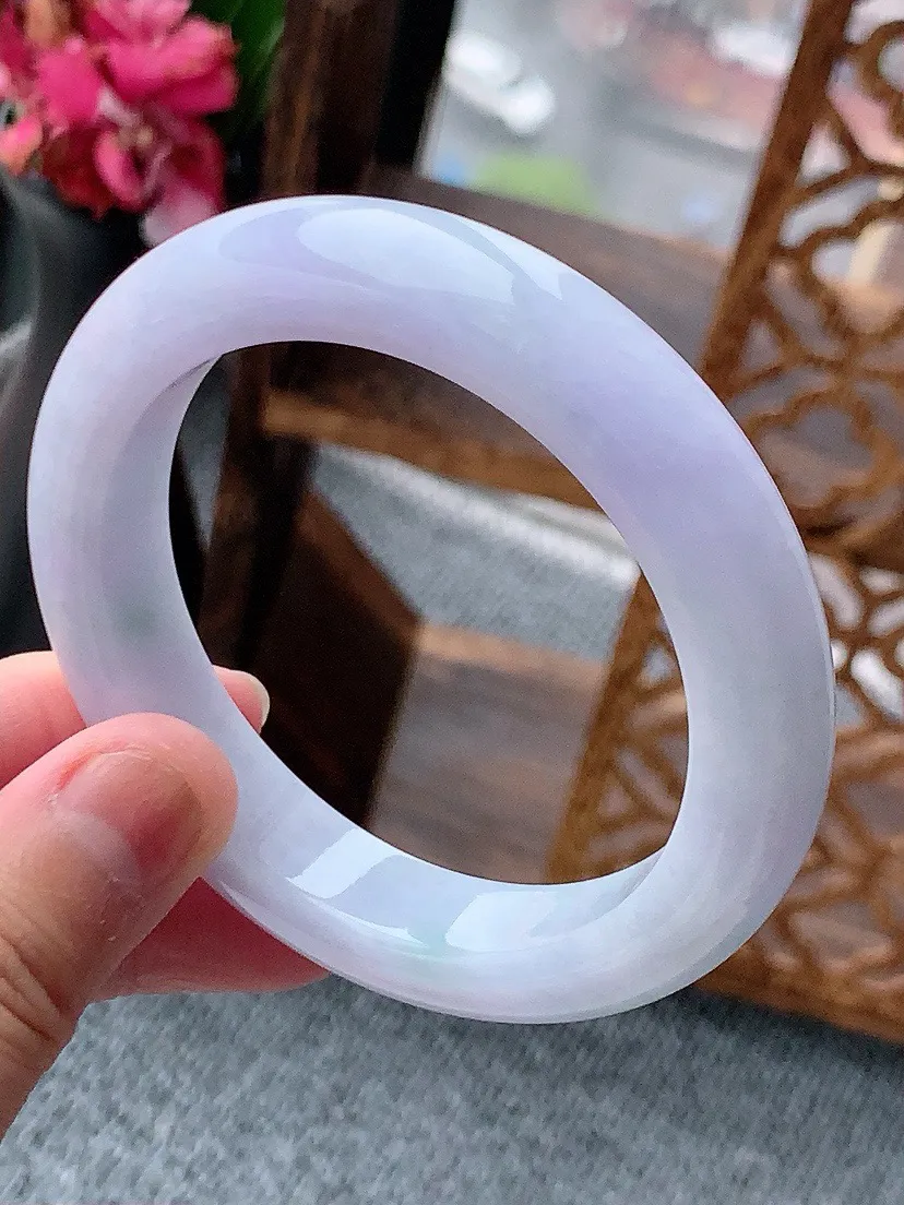 a货翡翠老坑紫罗兰厚装正装正圈手镯54-55圈口 尺寸54.8×12×9.2mm 重量64.88g 0614