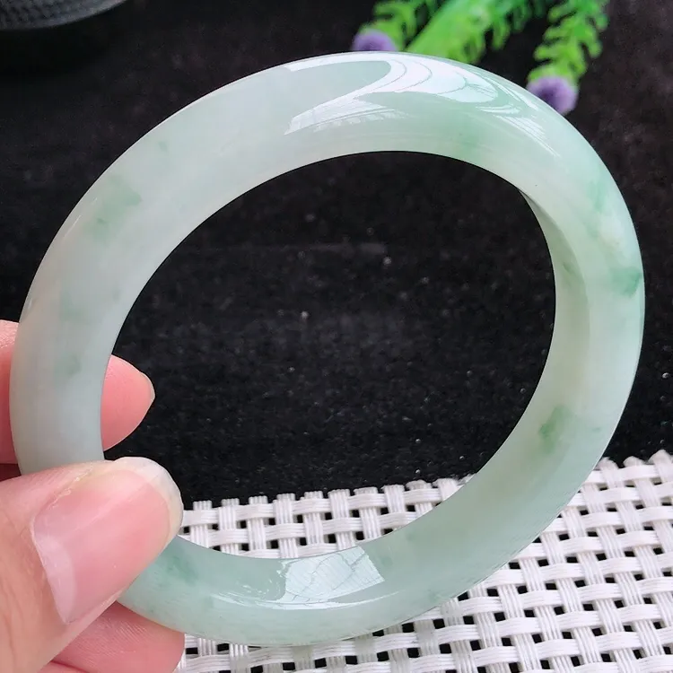 自然光60/11.5/9.3大圈口老坑精美冰润飘花手镯翡翠玉镯美人镯