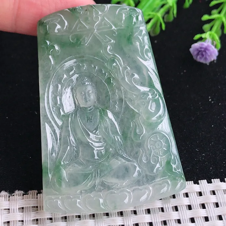 自然光62/42.6/4.8老坑冰透果冻胶冰晴飘花阿弥陀佛吊坠翡翠玉坠挂件