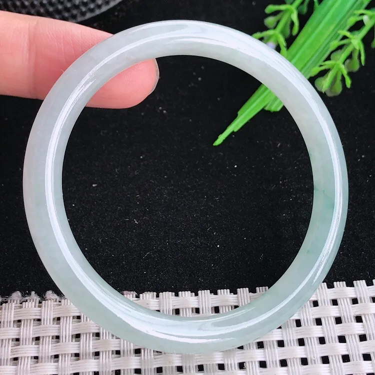 自然光53/6.7/7.1老坑冰胶水灵飘花细条手镯翡翠玉镯叮当镯圆条