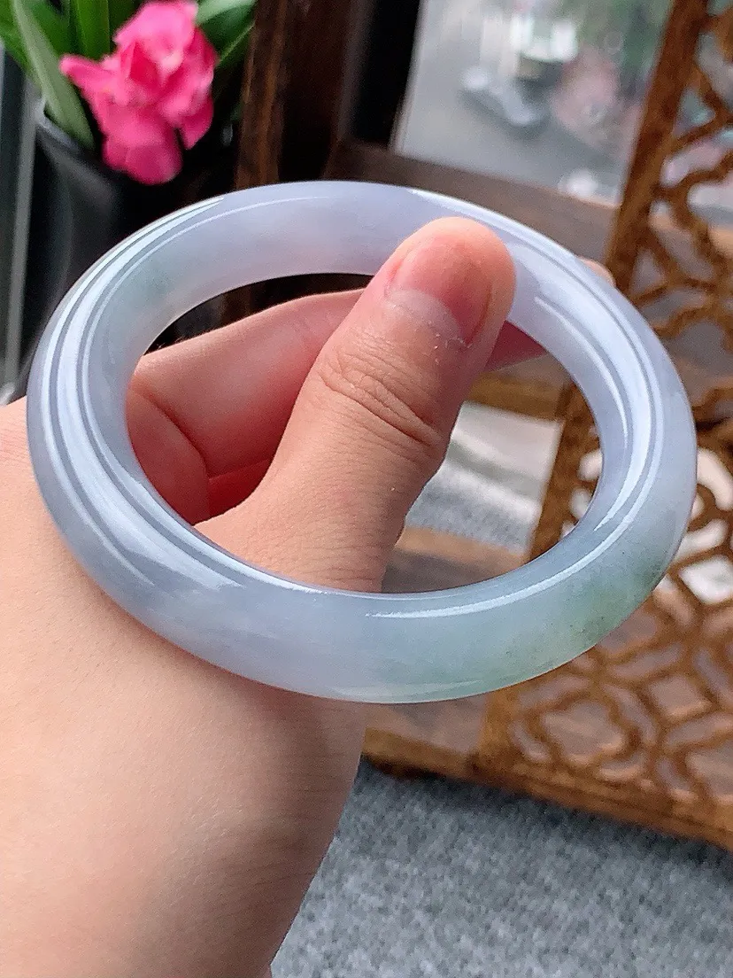 a货翡翠老坑紫罗兰圆条手镯56-57圈口 尺寸56.2×11.5mm 重量73.28g 0615