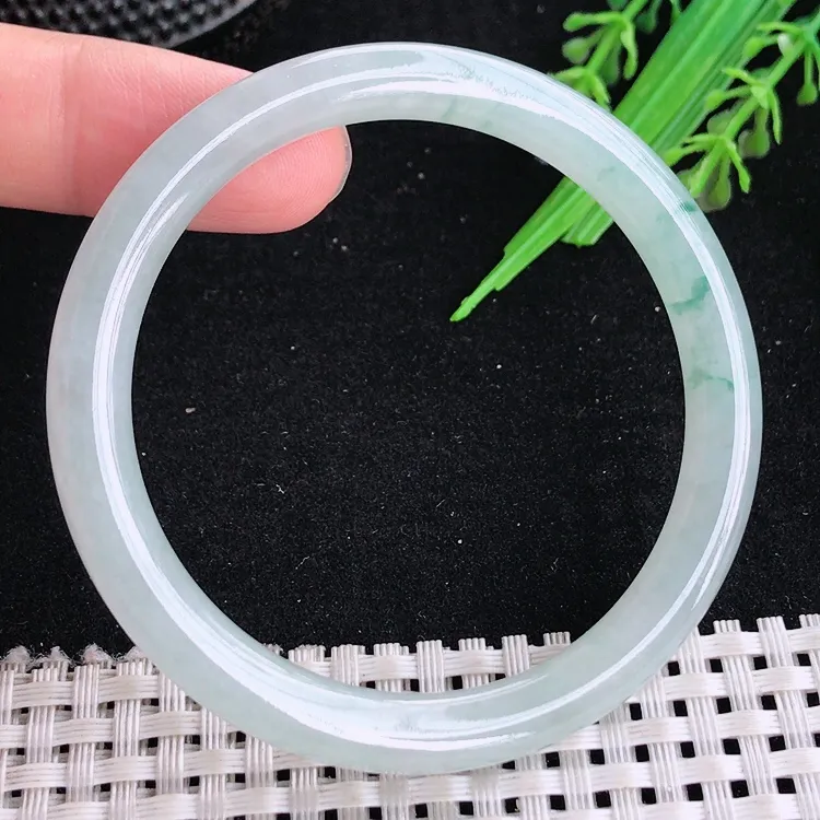 自然光53/6.7/7.1老坑冰胶水灵飘花细条手镯翡翠玉镯叮当镯圆条