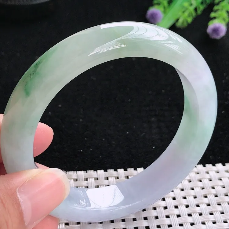 自然光57/12.8/9老坑冰润水灵飘花手镯翡翠玉镯美人镯