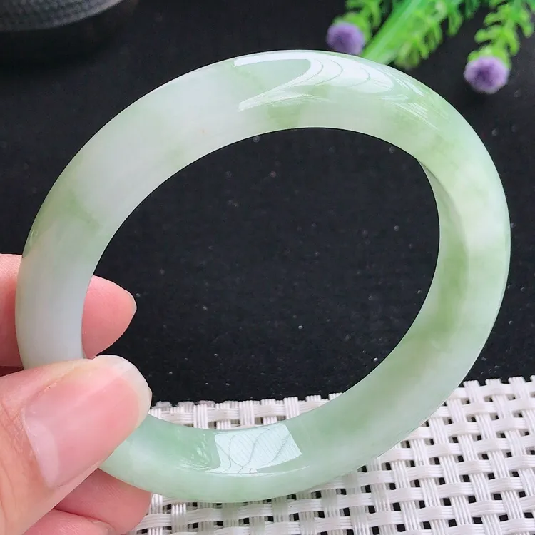 自然光58.5/12.3.8.6老坑冰胶水灵满绿芙蓉种手镯翡翠玉镯美人镯