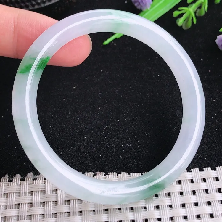 自然光50/7.5老坑冰胶水灵飘花圆条手镯翡翠玉镯美人镯