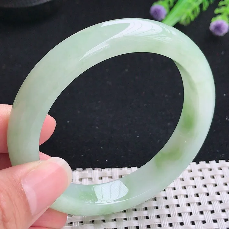 自然光58.5/12.3.8.6老坑冰胶水灵满绿芙蓉种手镯翡翠玉镯美人镯