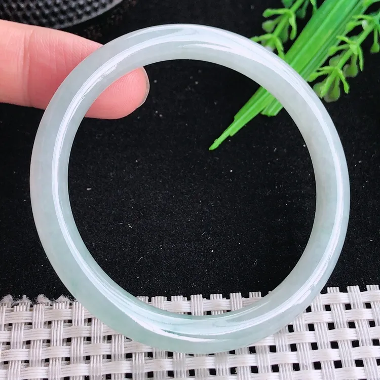 自然光53/6.7/7.1老坑冰胶水灵飘花细条手镯翡翠玉镯叮当镯圆条