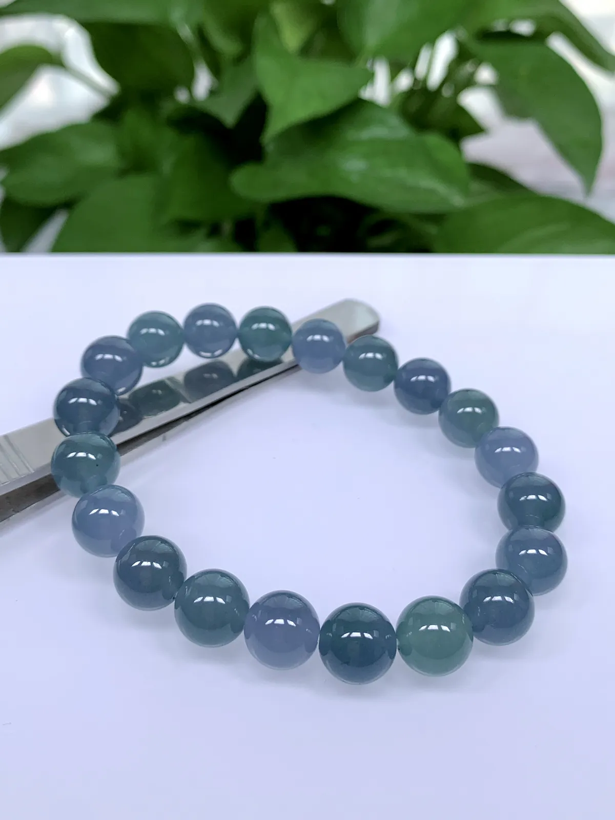 天然翡翠A货，冰种果冻起胶紫罗兰妖紫圆珠手串手链，尺寸：9.8mm/20颗，重量：32.95g，