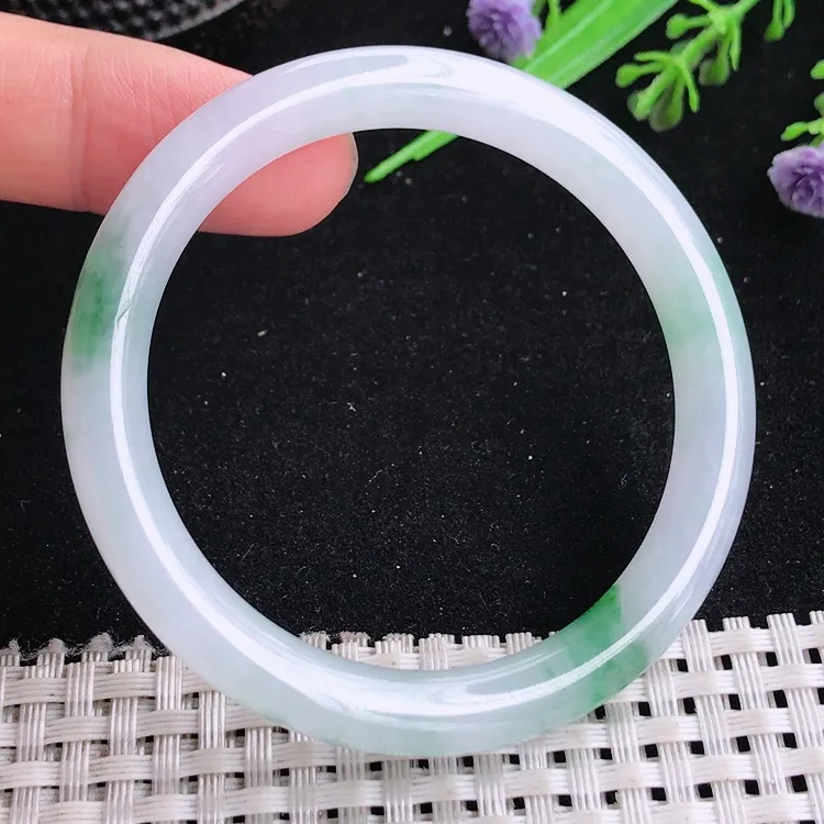 自然光50/7.5老坑冰胶水灵飘花圆条手镯翡翠玉镯美人镯