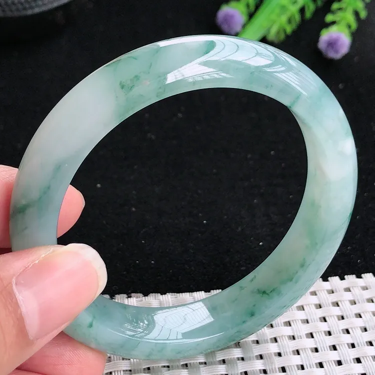 自然光55.5/12.8/8.5老坑冰胶果冻特色飘花手镯翡翠玉镯美人镯