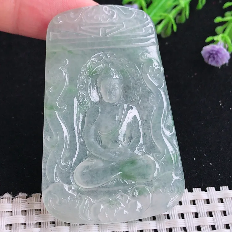 自然光63/40.8/4.9老坑冰胶果冻冰透飘花大日如来佛吊坠翡翠玉坠挂件