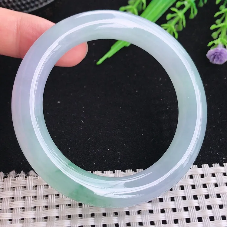 自然光50.8/10.3小圈口老坑冰胶果冻冰晴飘花圆条手镯翡翠玉镯美人镯