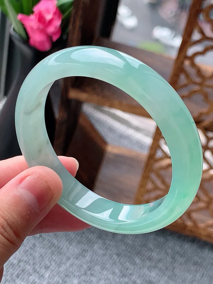 a货翡翠老坑晴水正装正圈手镯54-55圈口  尺寸54×11.5×7.5mm 重量48.67g 06