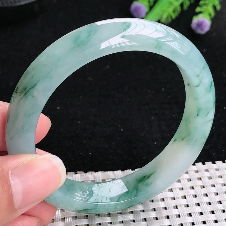自然光55.5/12.8/8.5老坑冰胶果冻特色飘花手镯翡翠玉镯美人镯