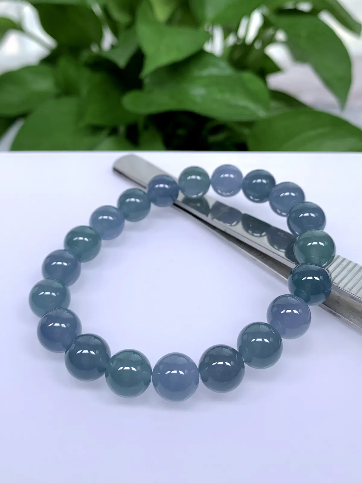 天然翡翠A货，冰种果冻起胶紫罗兰妖紫圆珠手串手链，尺寸：9.8mm/20颗，重量：32.95g，
