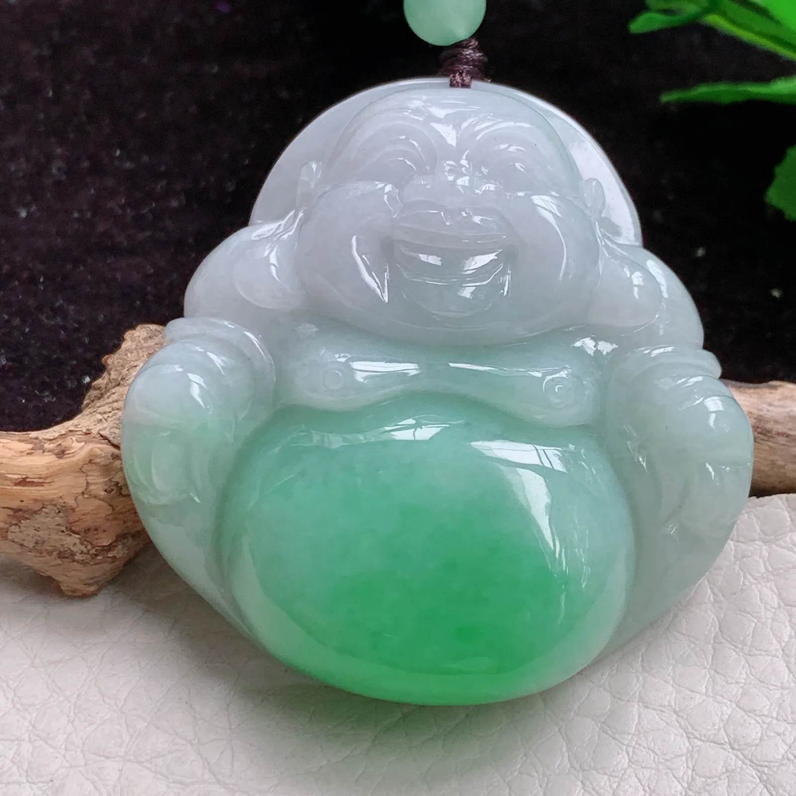 Zen实拍50.5*49*13老坑精雕雕半山半水大佛公 翡翠开心佛玉吊坠