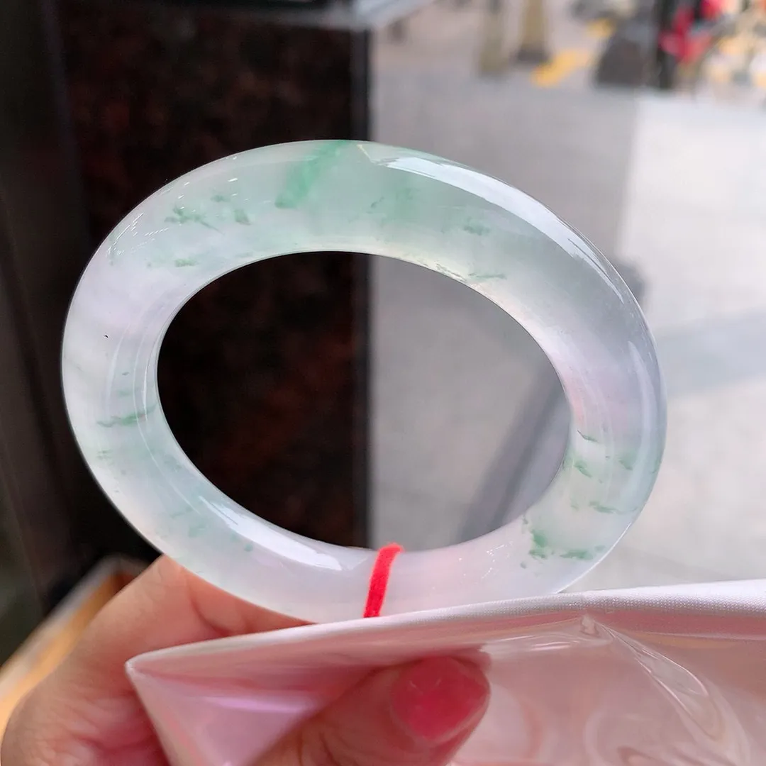 玻璃种紫罗兰飘阳绿 无瑕 尺寸:54.8/11.6 种色俱佳 高品质
