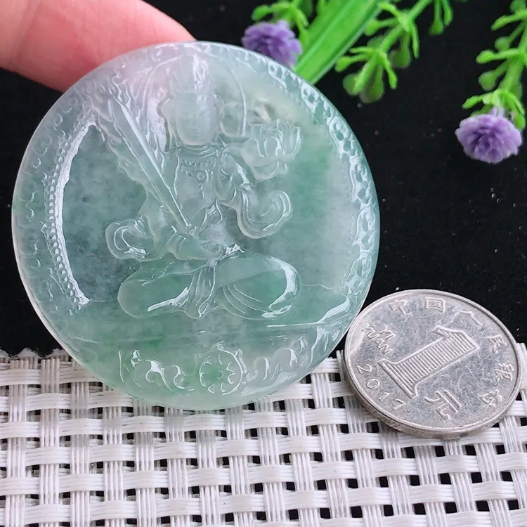 自然光51.3/5.3老坑冰种果冻胶冰晴虚空藏菩萨吊坠翡翠玉坠挂件