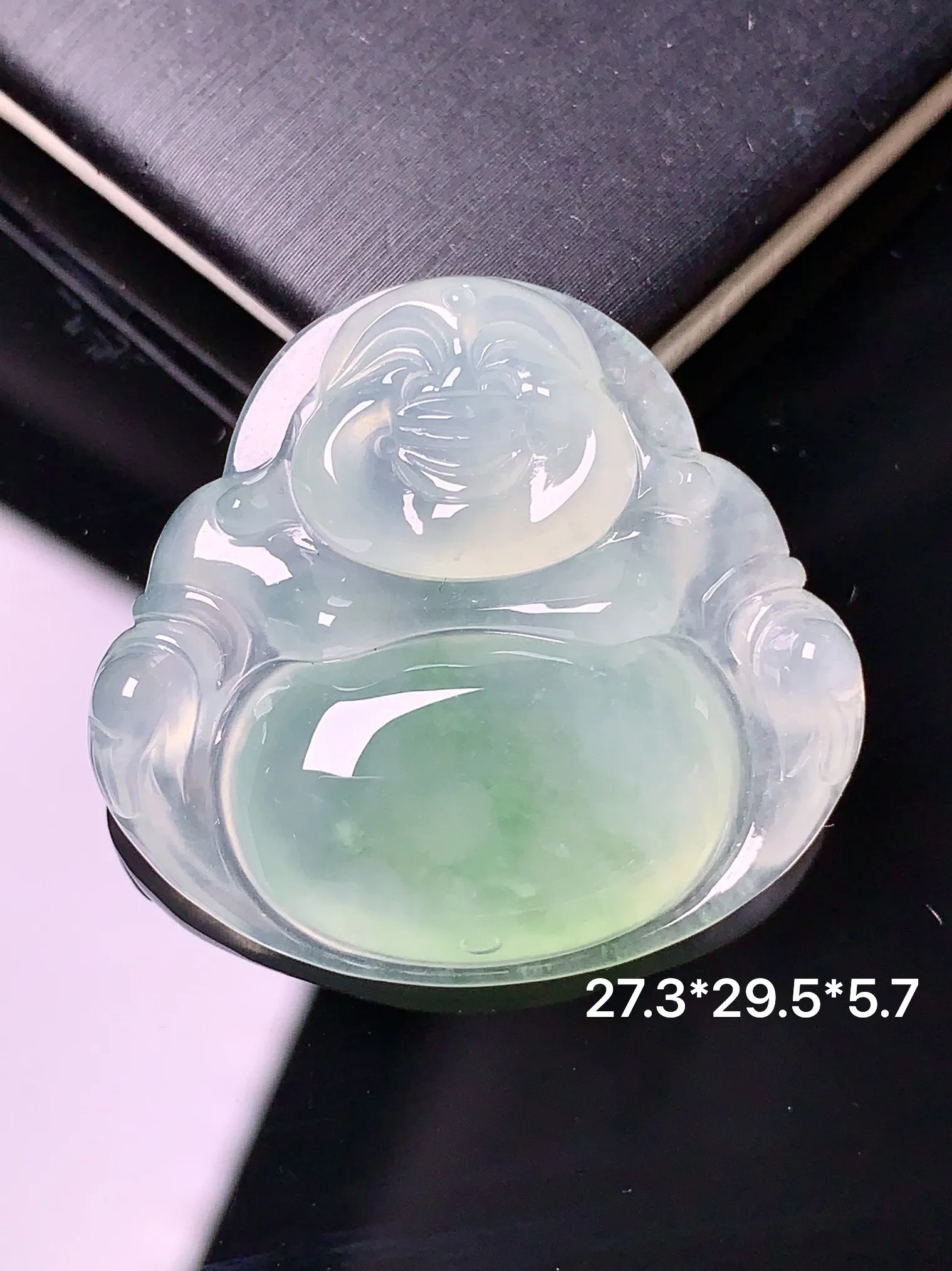 冰种佛公吊坠 玉质细腻 色泽艳丽 整体尺寸27.3*29.5*5.7