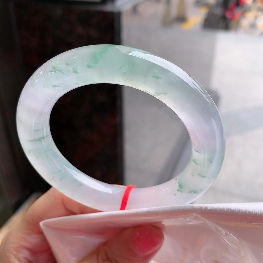 玻璃种紫罗兰飘阳绿 无瑕 尺寸:54.8/11.6 种色俱佳 高品质