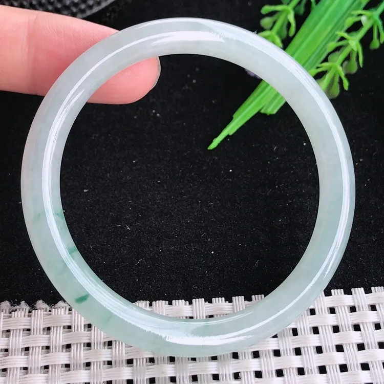 自然光53/6.7/7.1老坑冰胶水灵飘花细条手镯翡翠玉镯叮当镯圆条