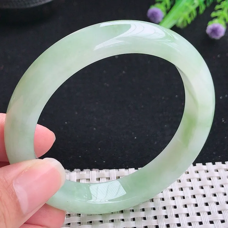 自然光58.5/12.3.8.6老坑冰胶水灵满绿芙蓉种手镯翡翠玉镯美人镯