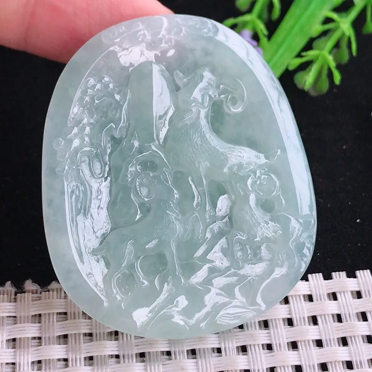 自然光52.8/44.8/5.2老坑秀气冰透起胶三阳开泰生肖羊吊坠翡翠玉坠挂件