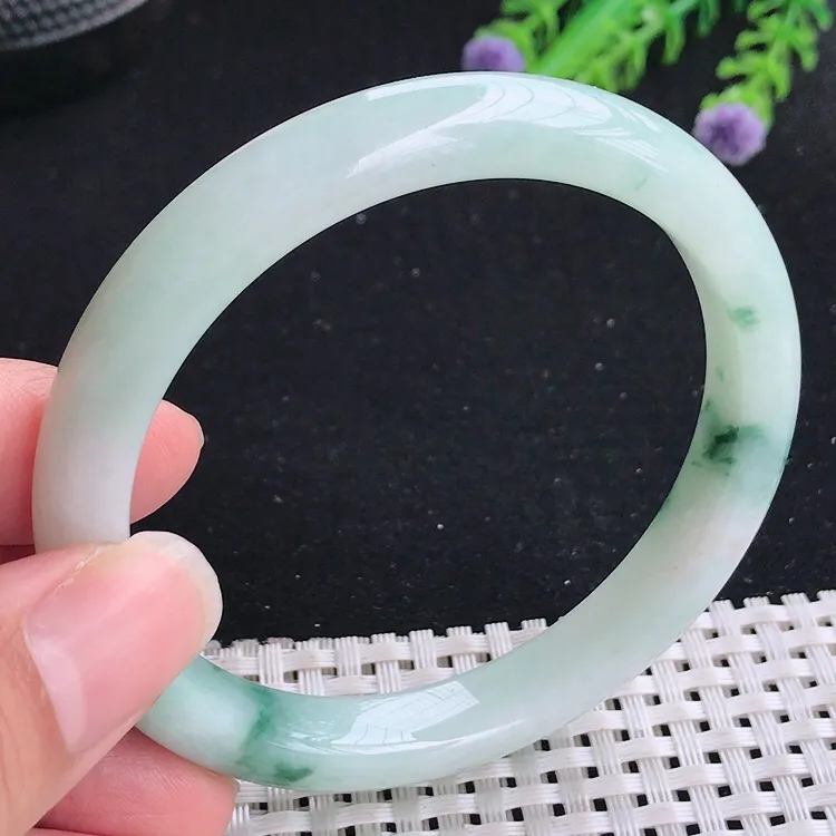 自然光58/10.3/7.8老坑精美温润飘花细条手镯翡翠玉镯美人镯