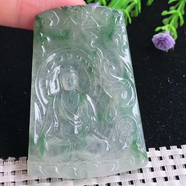自然光62/42.6/4.8老坑冰透果冻胶冰晴飘花阿弥陀佛吊坠翡翠玉坠挂件