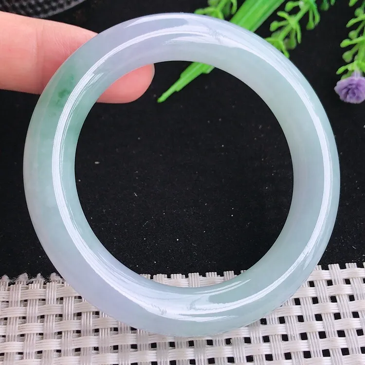 自然光50.8/10.3小圈口老坑冰胶果冻冰晴飘花圆条手镯翡翠玉镯美人镯