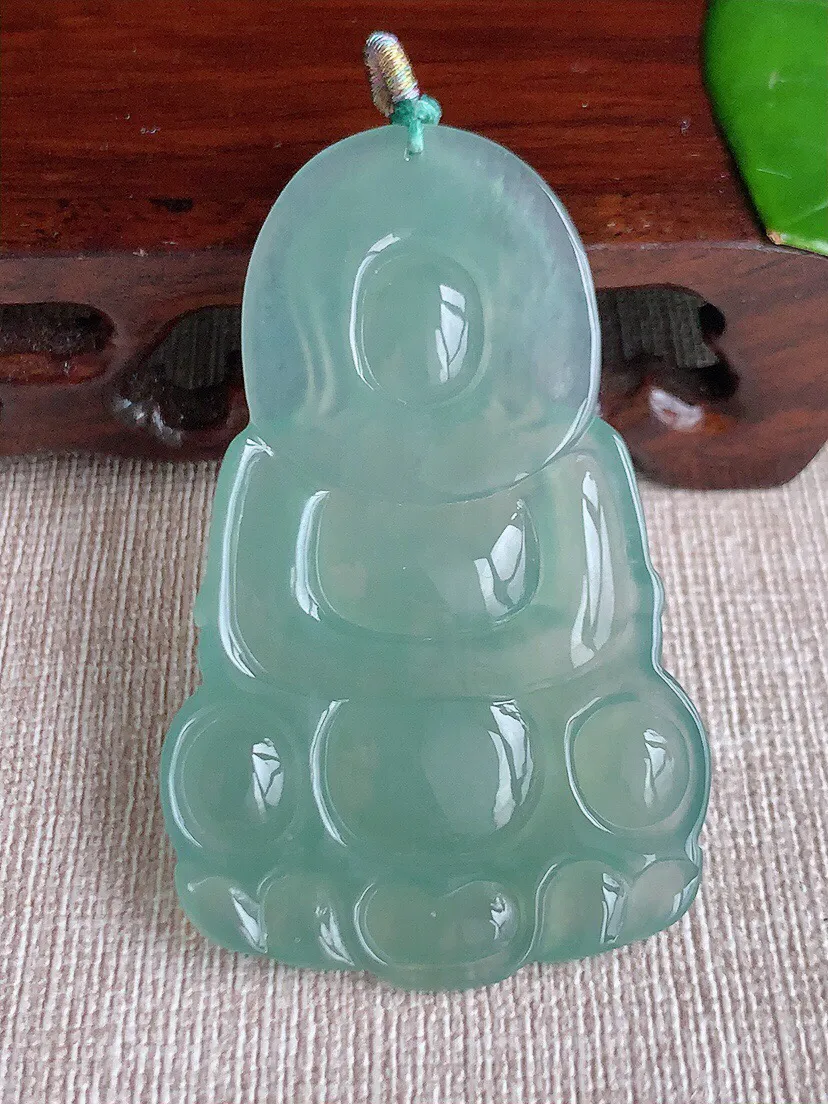 a货翡翠老坑冰种晴水正装观音吊坠 尺寸57×35.3×5.6mm 重量18.93g 0617
