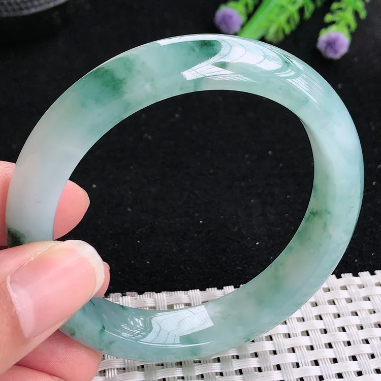 自然光55.5/12.8/8.5老坑冰胶果冻特色飘花手镯翡翠玉镯美人镯