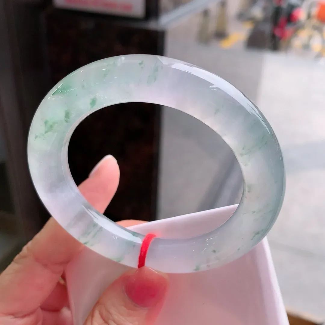 玻璃种紫罗兰飘阳绿 无瑕 尺寸:54.8/11.6 种色俱佳 高品质
